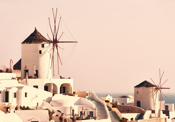 Magic landscape in Oia on Santorini island, Greece at sunset