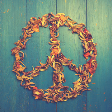 Peace sign of dried petals