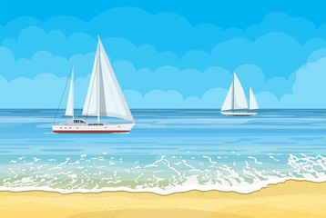 Fototapeta na wymiar Paradise beach of the sea with yachts