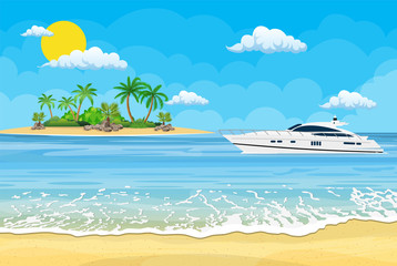 Paradise beach of the sea with yachts