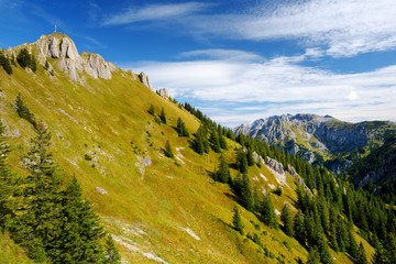 Picturesque views from the Tegelberg mountain, a part of Ammergau Alps, located nead Fussen town