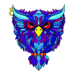 Line art ornament owl, vector illustration isolated on white background, coloring version