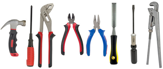 electrician and plumber tools isolated white