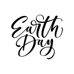 Handwritten lettering of Earth Day on white background.