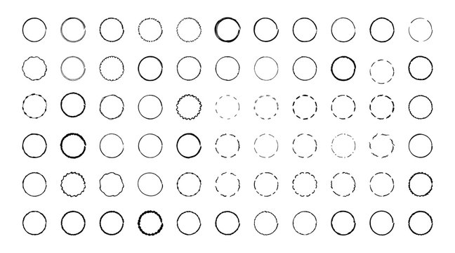 Round frames for logo. Wavy, dashed, dotted black circle lines. Hand drawn doodle by marker.