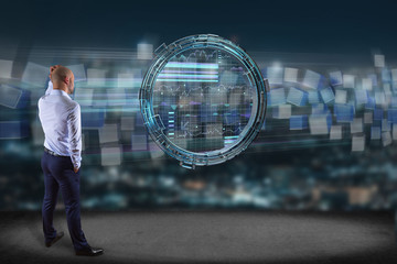 Hologram made of wheel with a futuristic finance data interface - 3d render