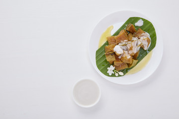 Thai dessert food with Pumpkin in syrup