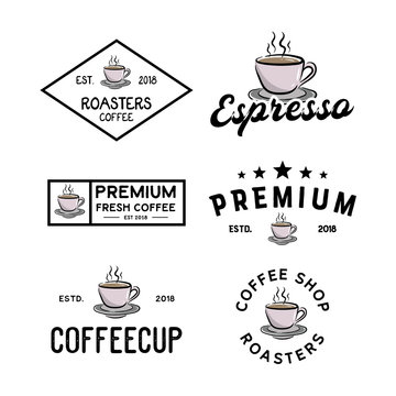 Coffee Shop round badges, emblems, labels or logos template set