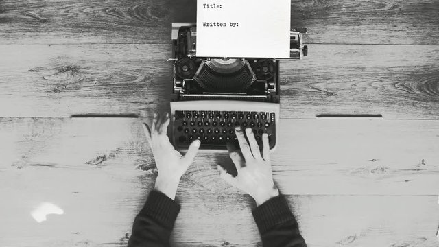 Book Chapter 1, Film script, Creative typewriter shots in many different style, colors, mood, B&W. Beautiful close-ups, beautiful retro style shots