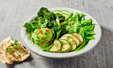 Buddha bowl with tasty green veggies