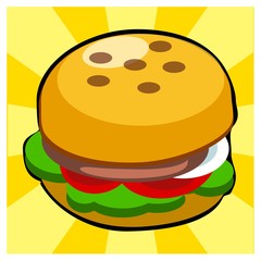 Tasty burger illustration on yellow background