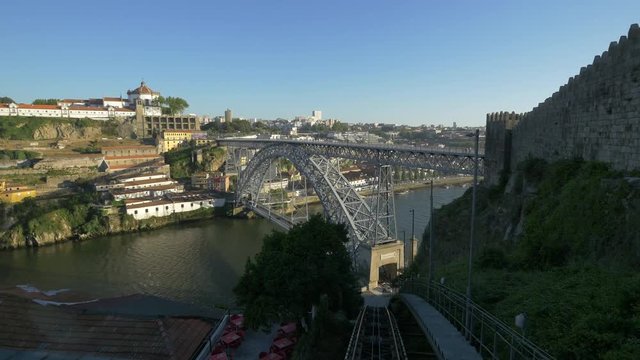 A double-decked bridge seen from a funicular