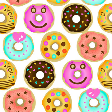 Donuts seamless pattern on white background.