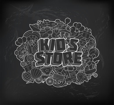 Kid s Store - Hand Lettering and Doodles Elements Sketch on Chal