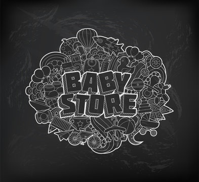 Baby Store - Hand Lettering and Doodles Elements Sketch on Chalk