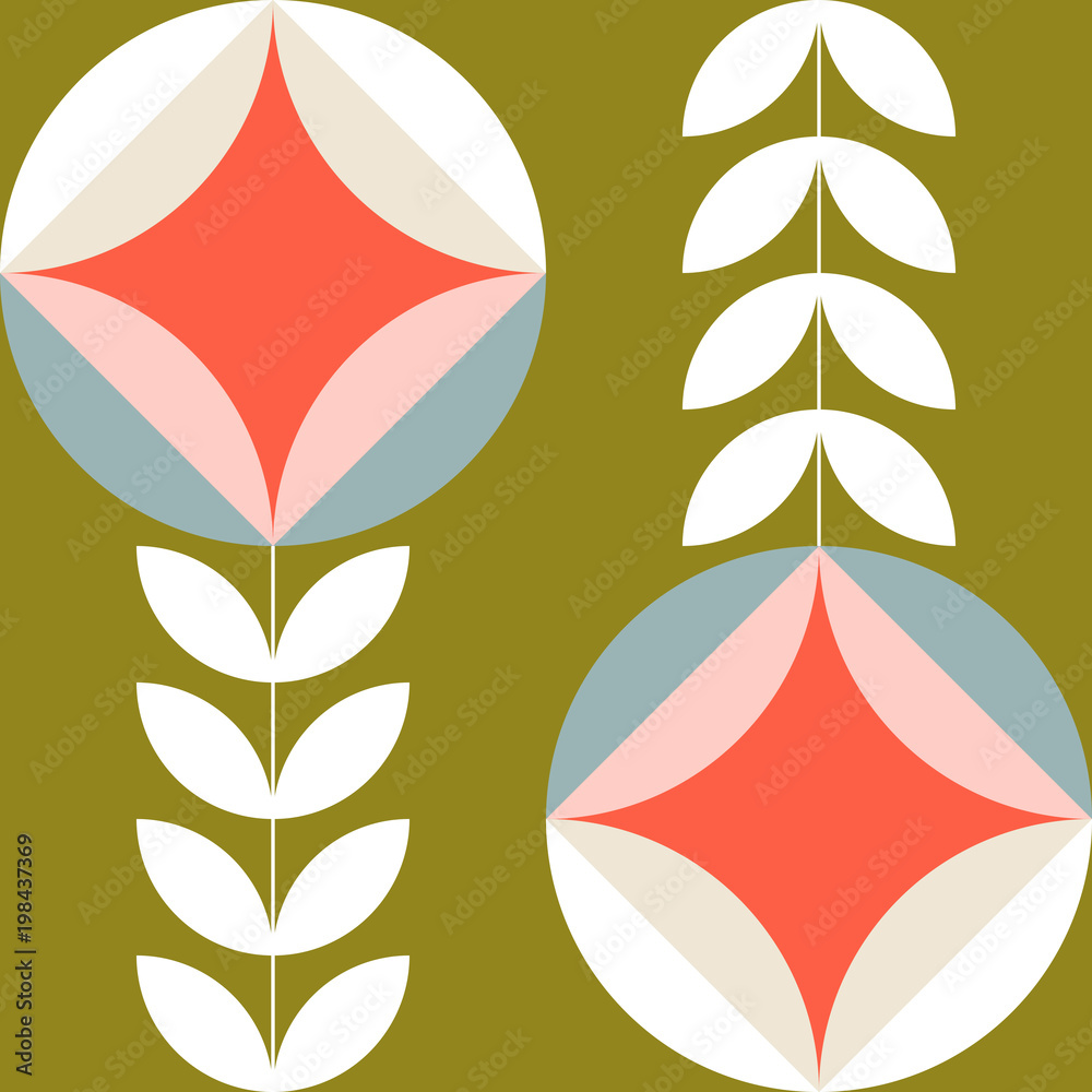 Poster Modern vector abstract seamless geometric pattern with semicircles and circles in retro scandinavian style.