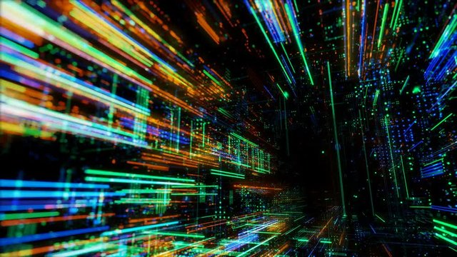 Data transfer and future technology, cyber security concept background, abstract hi speed digital internet. Motion blur. Abstract technology and cyber space environment 3D render 4K loop