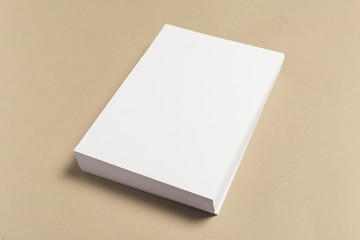 White business card on wooden table. Blank portrait A4.