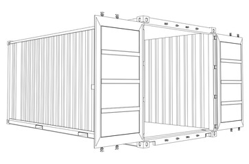 Open Empty Cargo Container. Wire-frame style