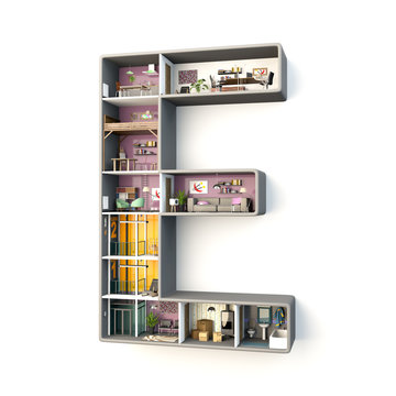 Interior of a construction in shape of letter "E"