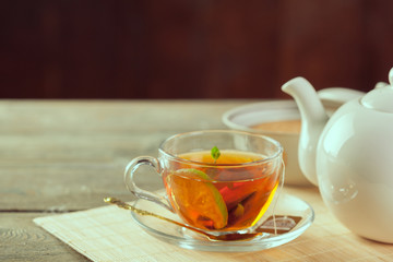 Cup of tea on wooden table