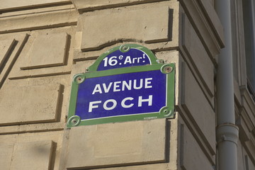 Plaque de rue avenue Foch à Paris