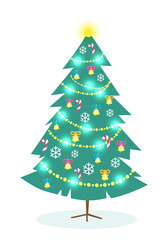 Decorated Christmas Tree on White Background.