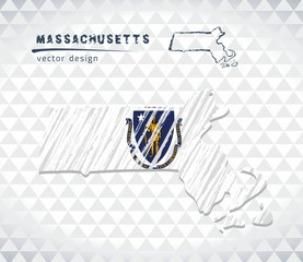 Map of Massachusetts with hand drawn sketch pen map inside. Vector illustration