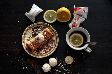 Delicious breakfast with coffee and biscuits
