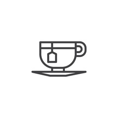 Tea cup with tea bag outline icon. linear style sign for mobile concept and web design. Cup of tea simple line vector icon. Symbol, logo illustration. Pixel perfect vector graphics