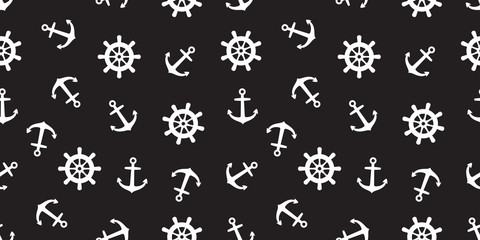 Anchor helm seamless pattern vector Nautical maritime sea ocean boat isolated wallpaper black