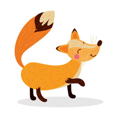Fototapeta premium Brown baby fox cute cartoon character object icon isolated on white background,vector illustration.