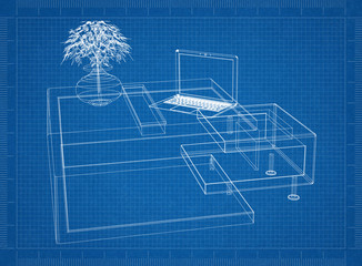 Modern computer table 3D blueprint