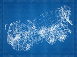 Concrete mixer truck 3D blueprint