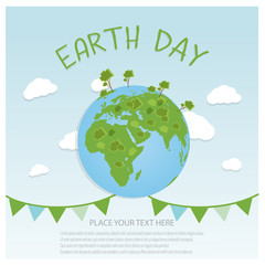 Earth Day Background concept. Flat Illustration design. hands holding a globe with buildings and trees. 