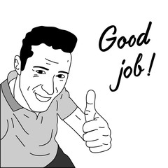 Smiling man or happy businessman making thumbs up sign. Good job! Vector illustration.