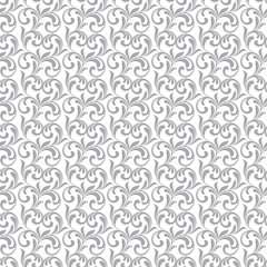 Seamless pattern. Gray swirls and foliage isolated on a white background. Ideal for textile print and wallpapers.