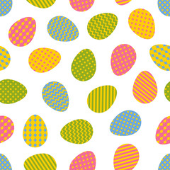 Fototapeta premium Seamless pattern. Easter eggs with different geometric ornaments isolated on a white background. 