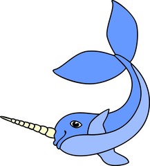 Blue cartoon narwhal on white background © Kazakova Maryia
