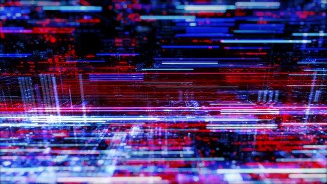 Abstract digital abstract virtual city. Scanning city for hackers attack concept. Software developer, programming, binary computer code with technology and connection concept. 3D render 4K loop