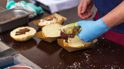 Preparation of burger at the festival