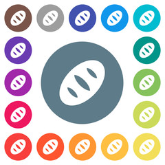 Bread flat white icons on round color backgrounds
