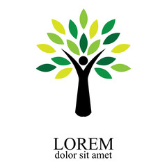 People tree icon with green leaves - eco concept vector. This graphic also represents environmental protection, nature conservation, eco friendly, bio technology, sustainable development & growth