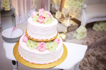 Wedding cake. Selective focus. Copy space.