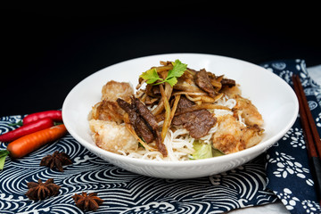 Tasty beef Vietnamese food Bo bun rice vermicelli