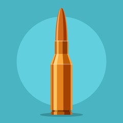 Bullet rifle icon in flat style isolated on blue background. Cartridge weapon ammo cartoon. Vector illustration
