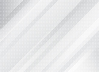 Obraz premium Abstract technology light grey color and striped rectangle oblique overlay white gradients on dots pattern background.