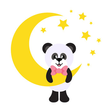 cartoon cute panda with tie and moon