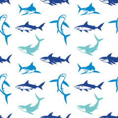 Sharks silhouettes seamless pattern.