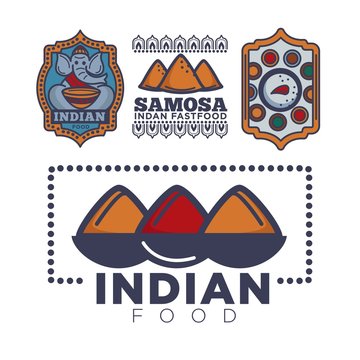 Indian food cafe or restaurant and product icon template of elephant and curry spice